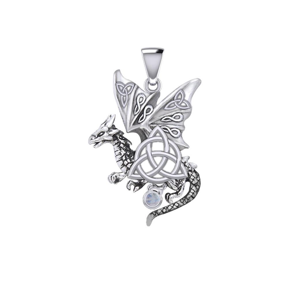 Dragon with Triquetra 14K White Gold Pendant WPD5821