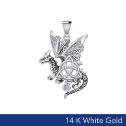 Dragon with Triquetra 14K White Gold Pendant WPD5821 | | Wiccan Center