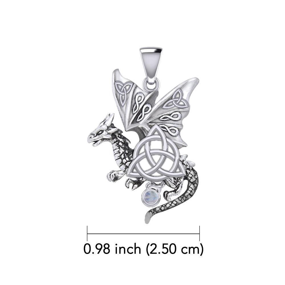 Dragon with Triquetra 14K White Gold Pendant WPD5821
