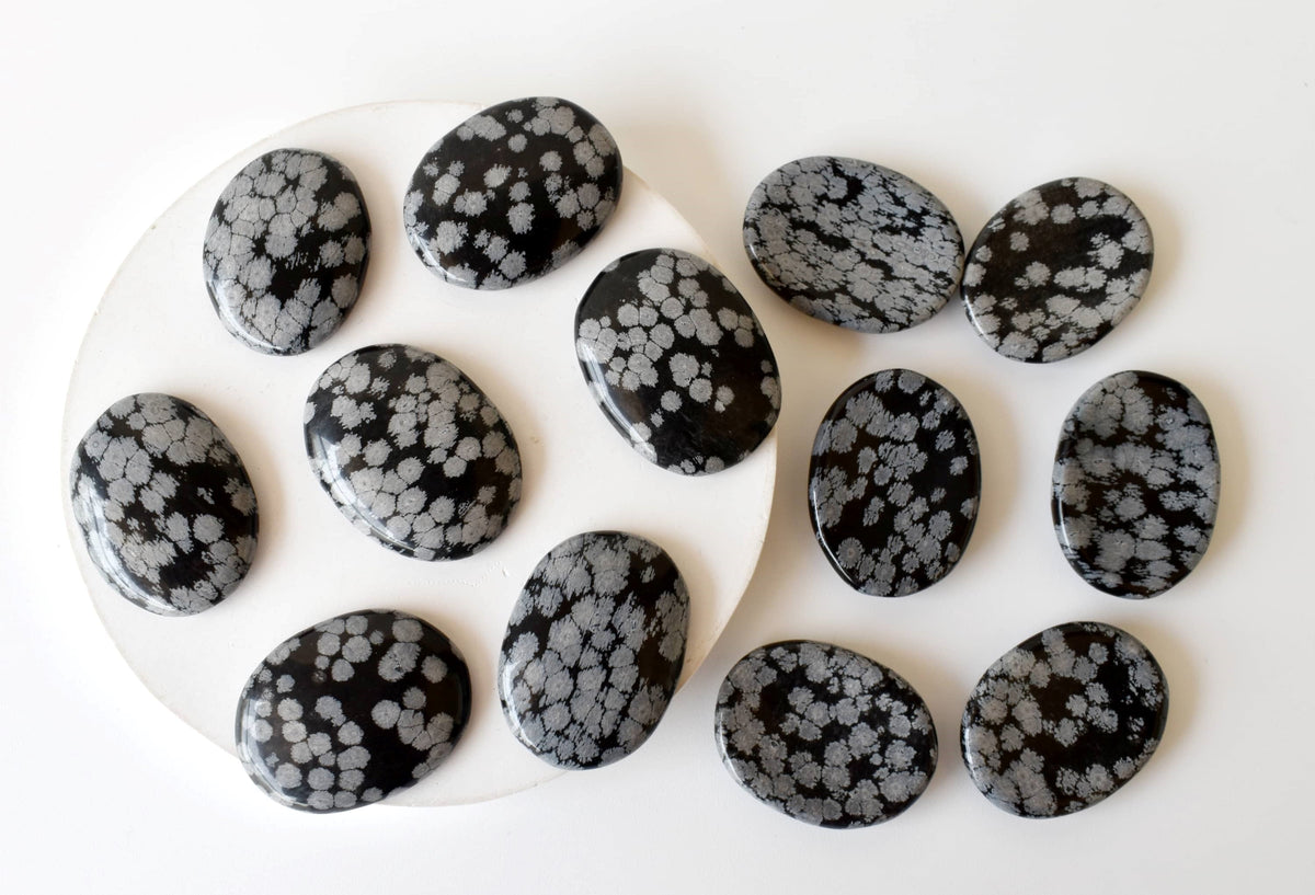 Snowflake Obsidian Pocket Stones (Angelic Communication and Past Life Recall) | Worry & Palm Stones | Wiccan Center