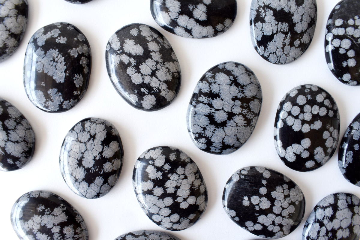 Snowflake Obsidian Pocket Stones (Angelic Communication and Past Life Recall) | Worry & Palm Stones | Wiccan Center