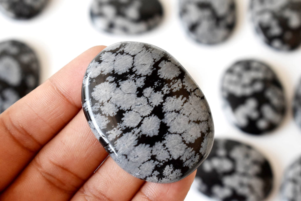Snowflake Obsidian Pocket Stones (Angelic Communication and Past Life Recall) | Worry & Palm Stones | Wiccan Center