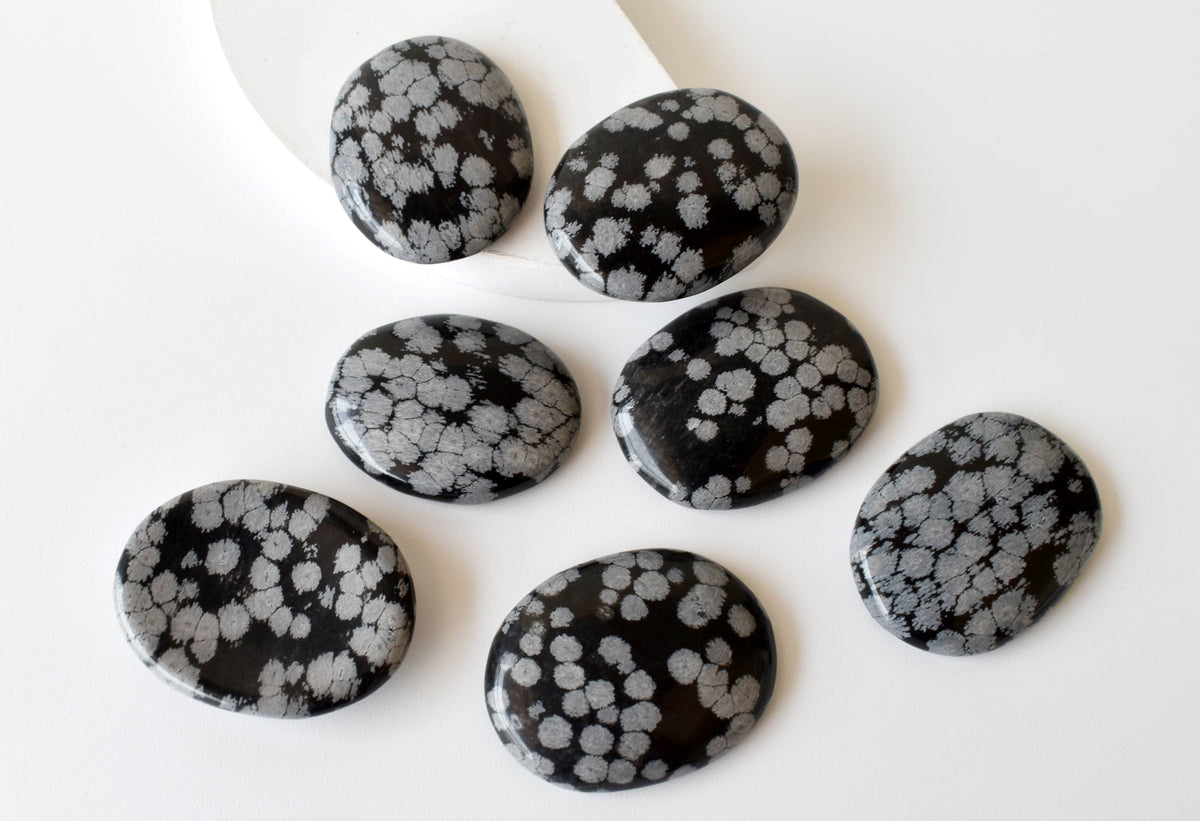 Snowflake Obsidian Pocket Stones (Angelic Communication and Past Life Recall) | Worry & Palm Stones | Wiccan Center