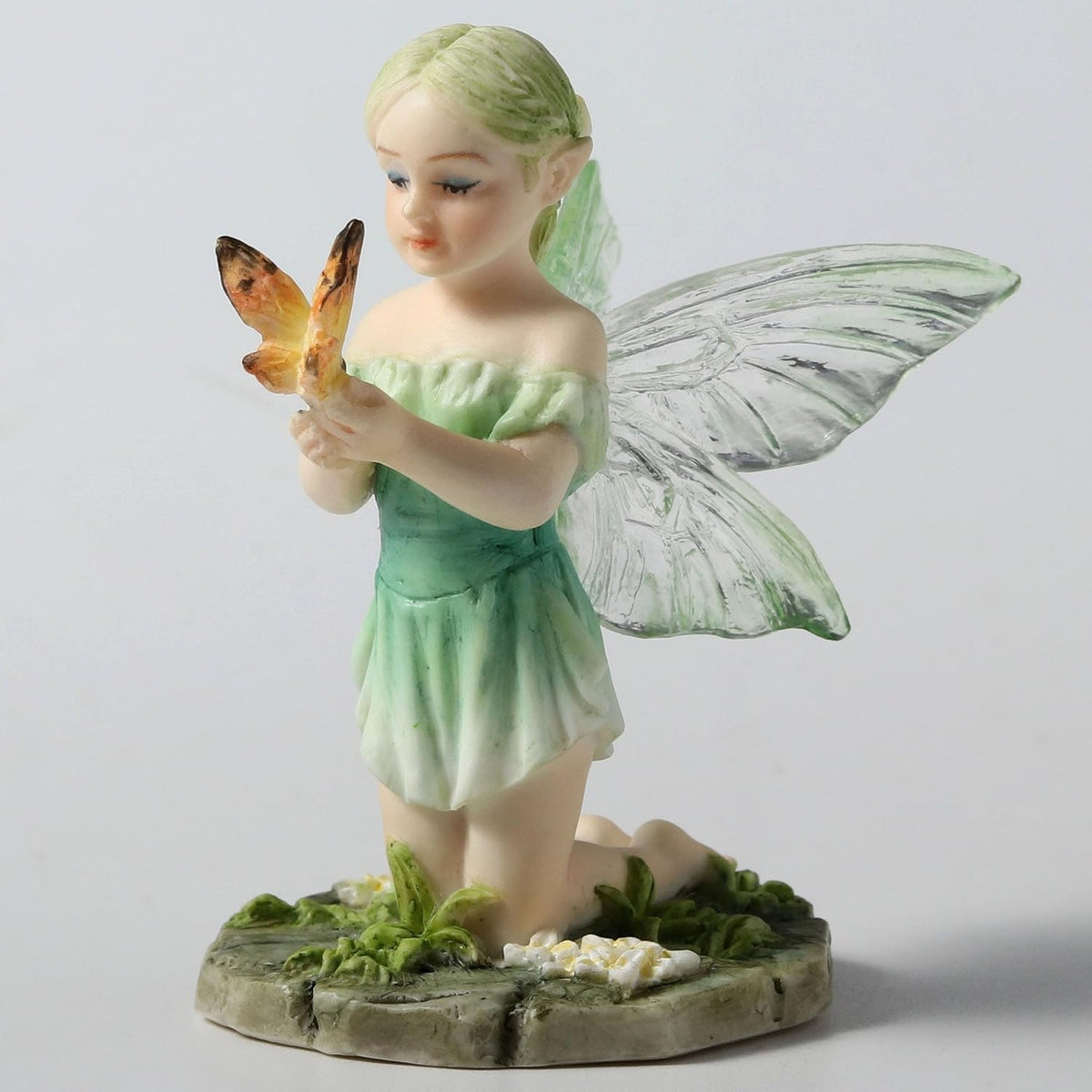 Pale Green Kneeling Butterfly Fairy Figurine | Fairy Figurines | Wiccan Center