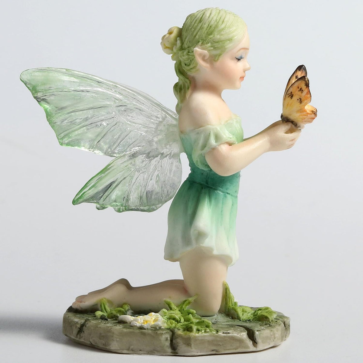 Pale Green Kneeling Butterfly Fairy Figurine | Fairy Figurines | Wiccan Center