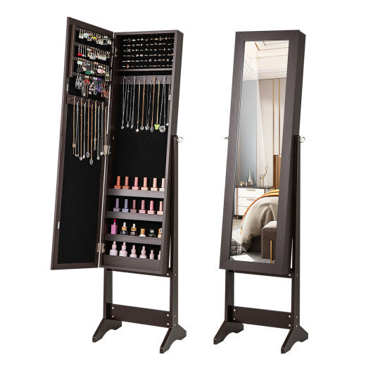 Costway Mirrored Standing Jewelry Cabinet Storage Box Rustic Brown | Live | Wiccan Center