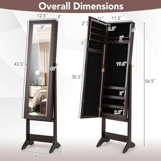 Costway Mirrored Standing Jewelry Cabinet Storage Box Rustic Brown | Live | Wiccan Center