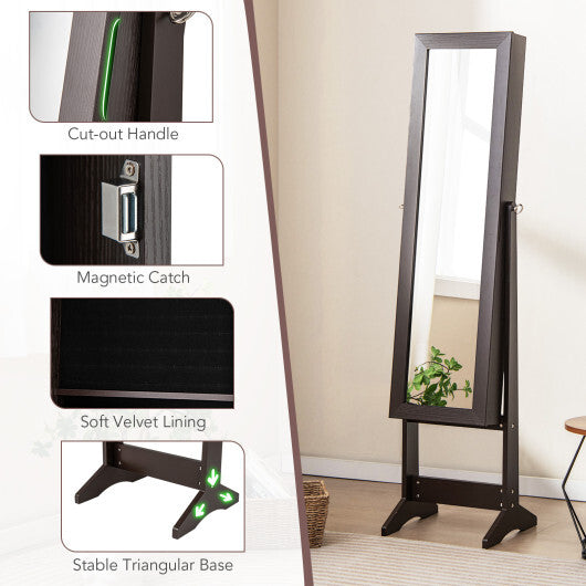 Costway Mirrored Standing Jewelry Cabinet Storage Box Rustic Brown | Live | Wiccan Center