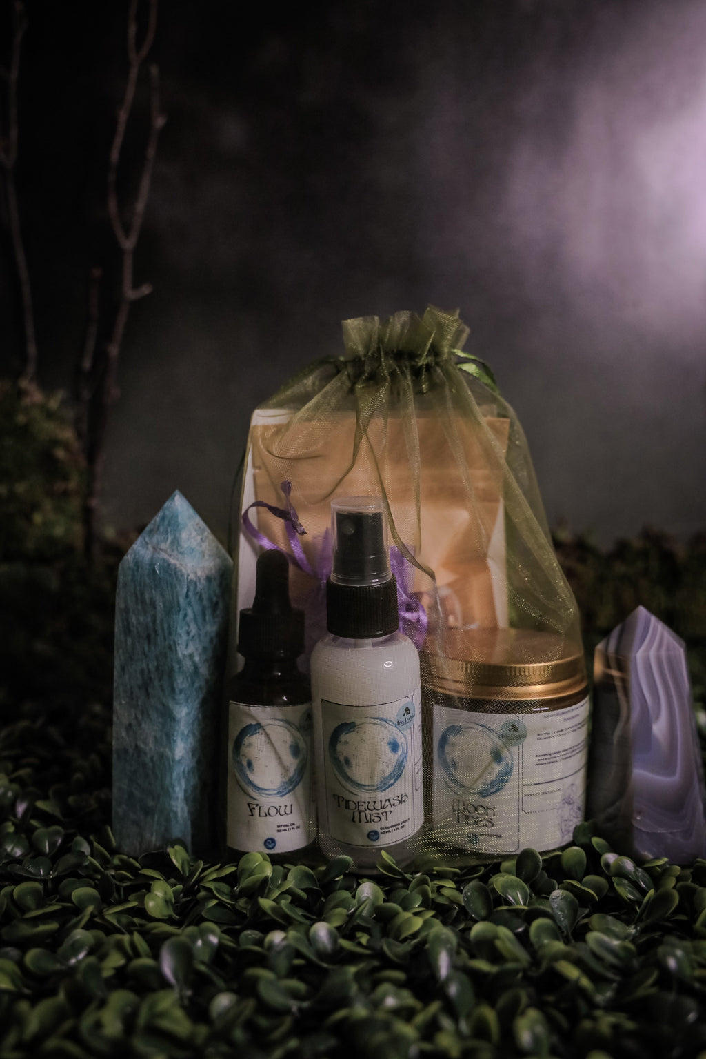 Water Element Ritual Kit | Moon Tides Candle, Bath Tea & Moonstone | Emotional Healing, Intuition & Flow