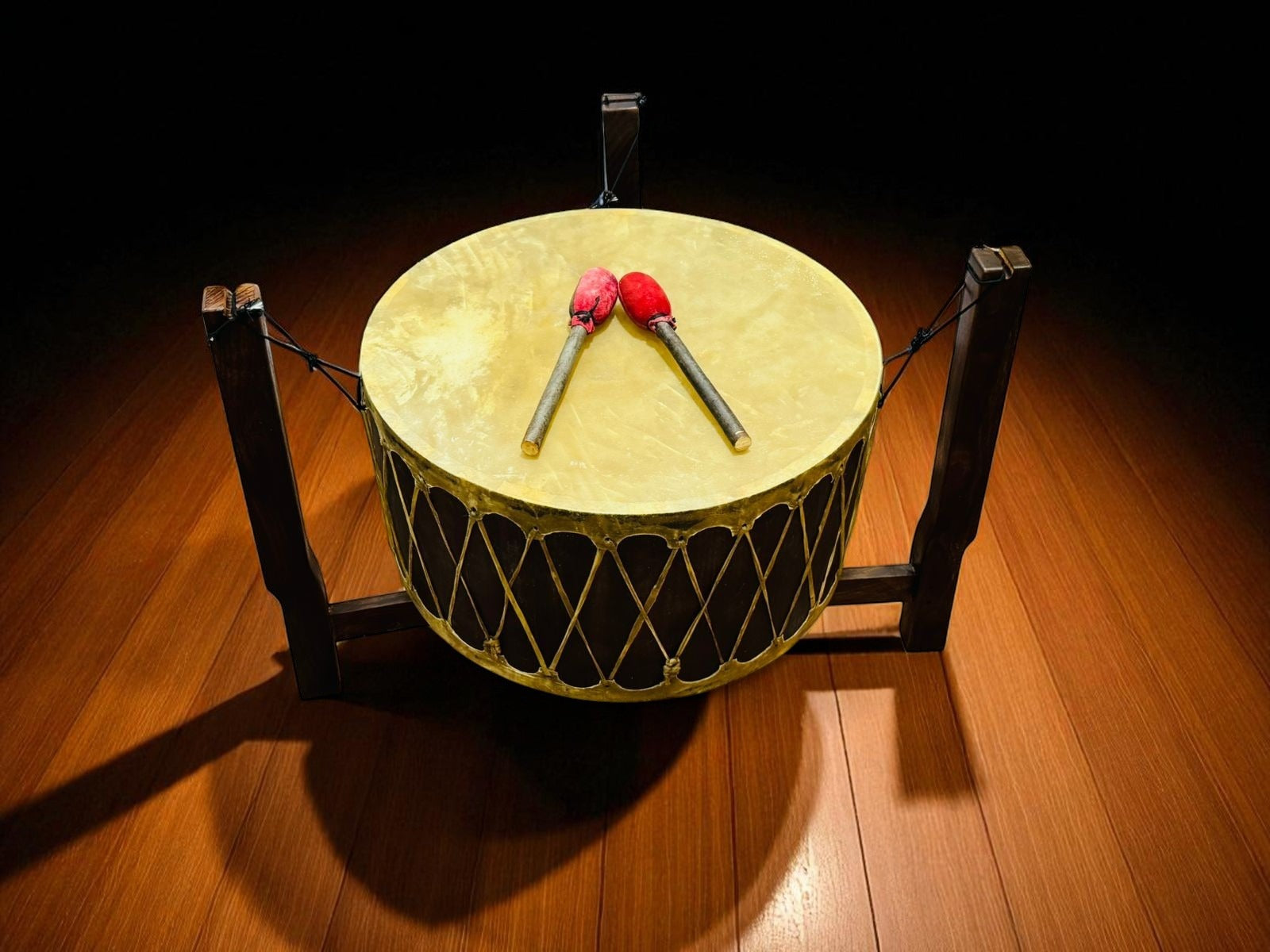 24" x 12" Pow Wow Drum Set with Stand & Sticks - Native Style Group Drum