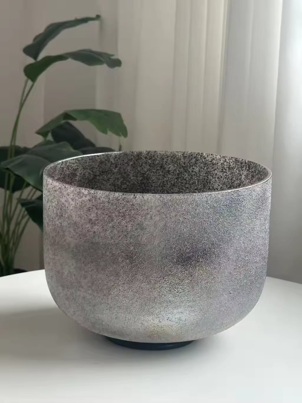 12" B Note Platinum Moldavite Gem Infused Crystal Singing Bowl with Padded Case , Striker and O-ring