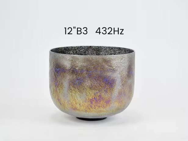 12 Inch B Note 432Hz Meteorite Platinum Moldavite Gem Fused Crystal Singing Bowl with Padded Secure Case, Striker and O-ring