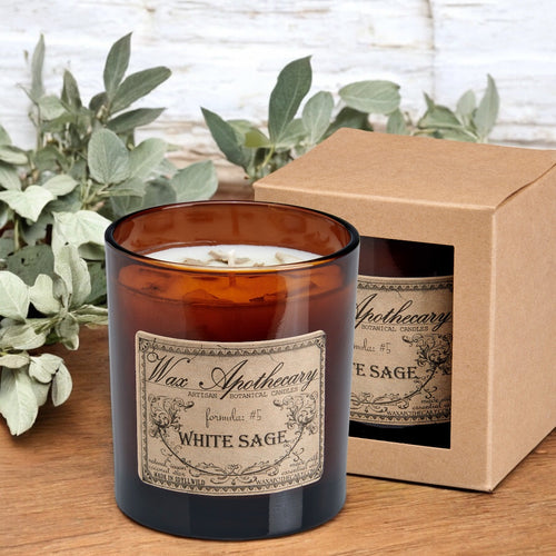 9 oz White Sage Artisan Amber Glass Candle | Candle | Wiccan Center