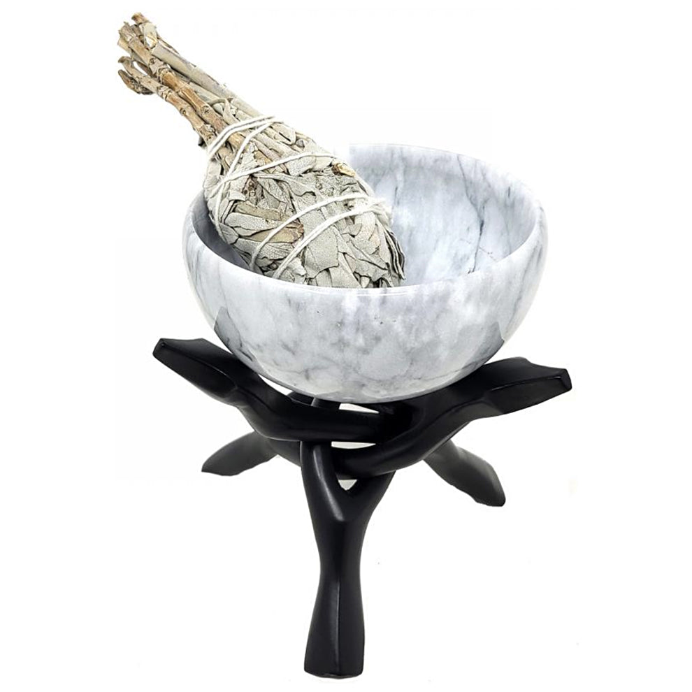 White Marble Bowl w/Cobra Stand 4" | Cauldrons | Wiccan Center