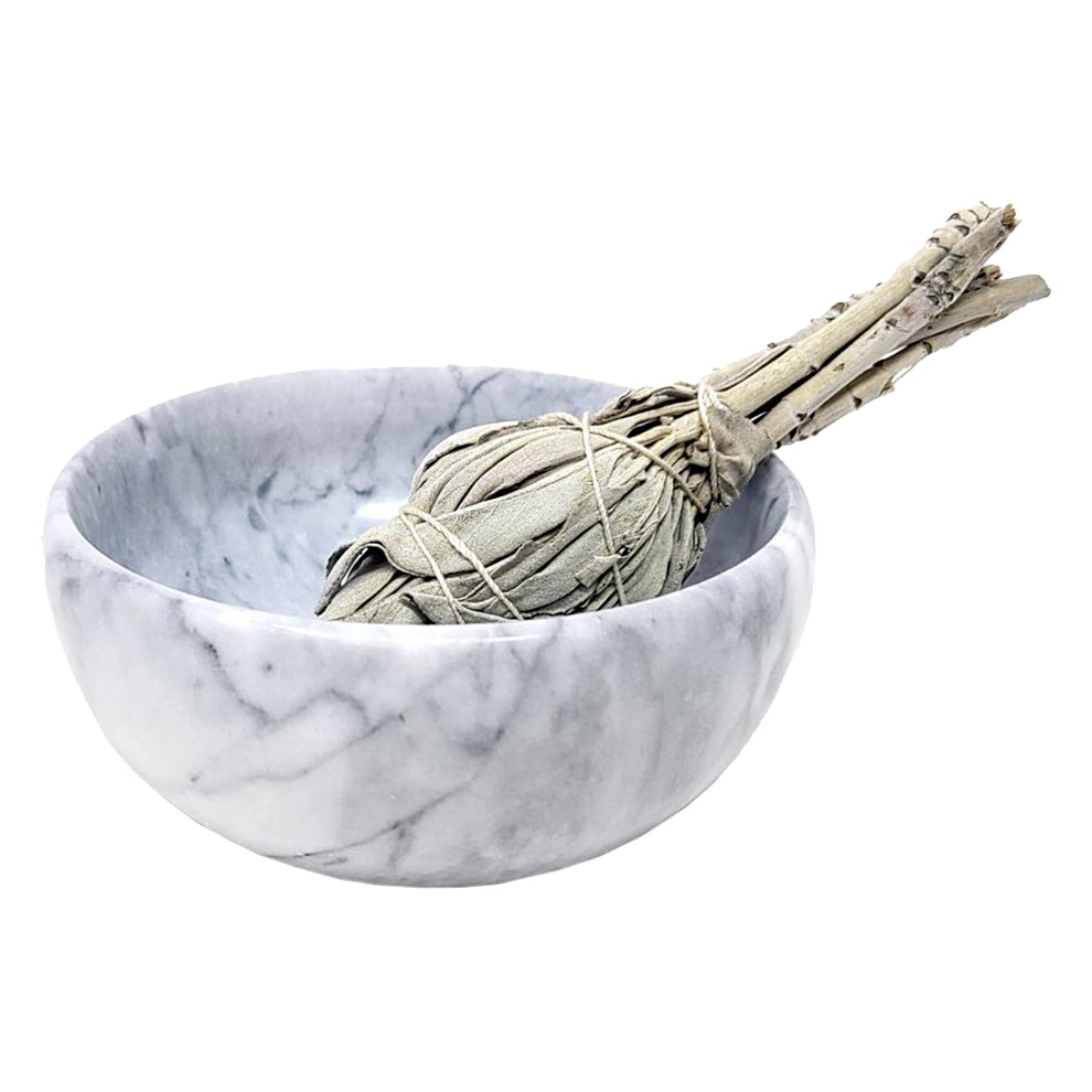 White Marble Bowl w/Cobra Stand 4" | Cauldrons | Wiccan Center