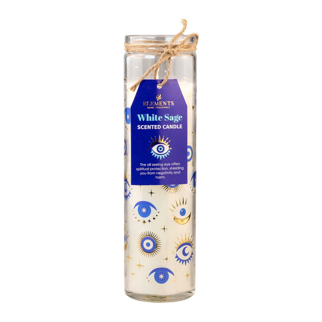 White Sage Evil Eye Pillar Candle | Candles | Wiccan Center