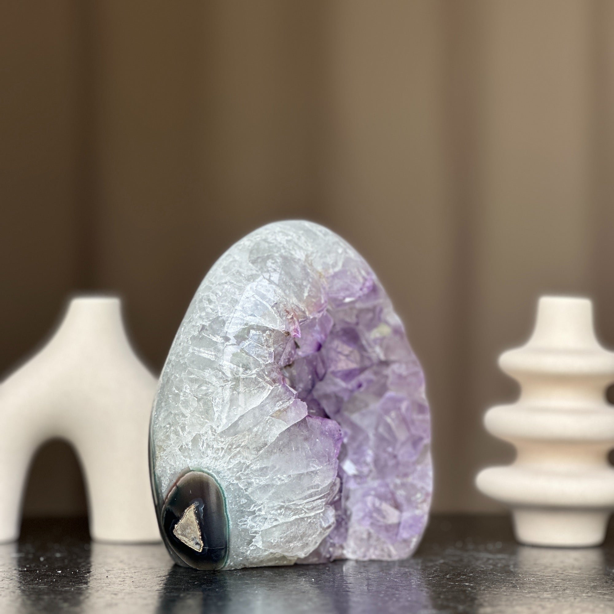 White Quartz & Amethyst Geode Crystal Egg, Large Cave with Agate formations | Amethyst Geodes | Wiccan Center