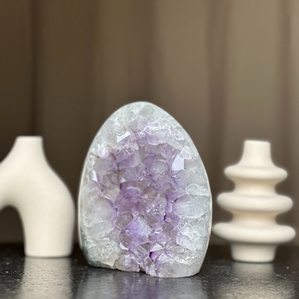 White Quartz & Amethyst Geode Crystal Egg, Large Cave with Agate formations | Amethyst Geodes | Wiccan Center