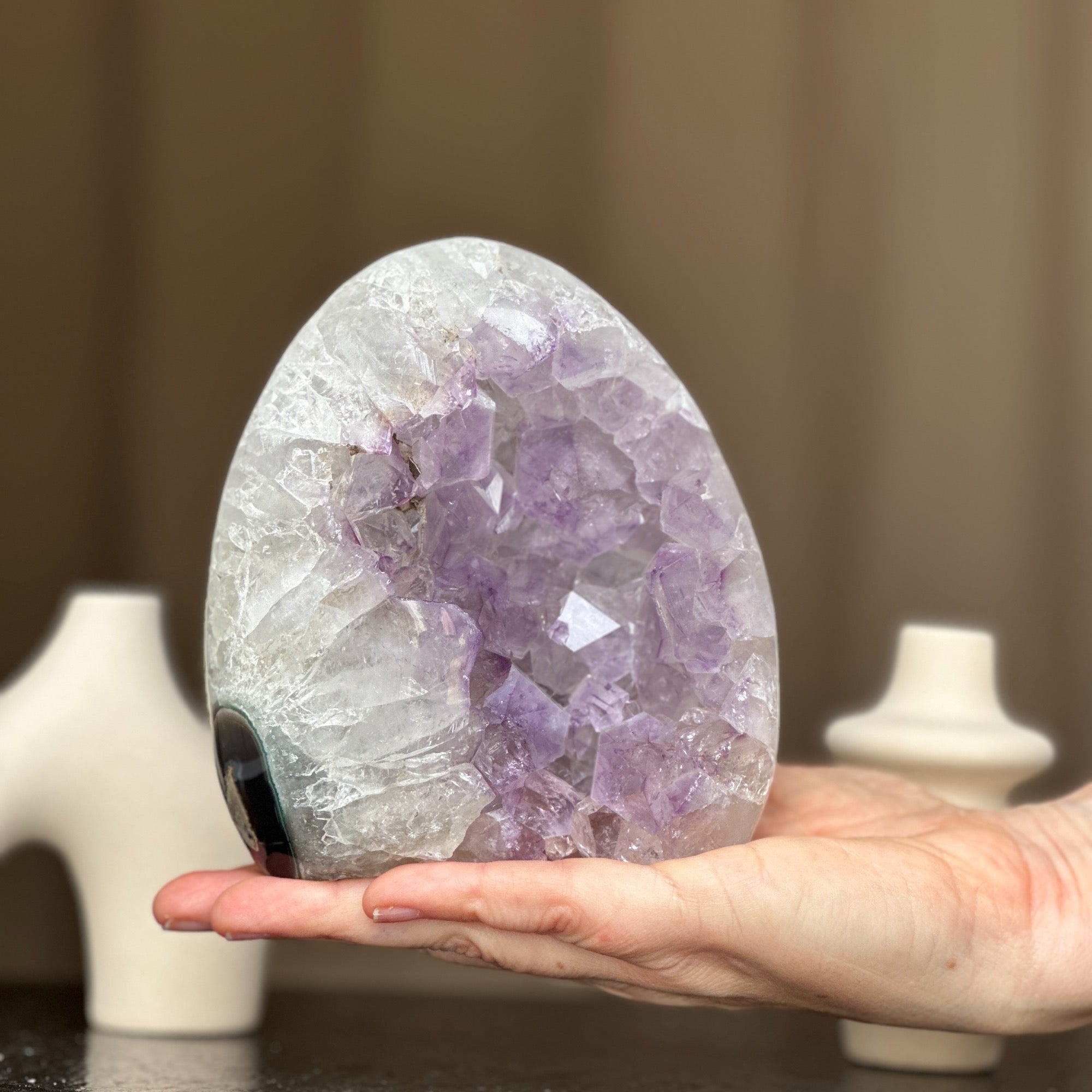 White Quartz & Amethyst Geode Crystal Egg, Large Cave with Agate formations | Amethyst Geodes | Wiccan Center