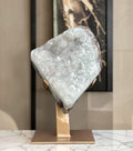 White quartz on stand, Geode with metallic base included for home decoration | Stalactite Eye Display | Wiccan Center