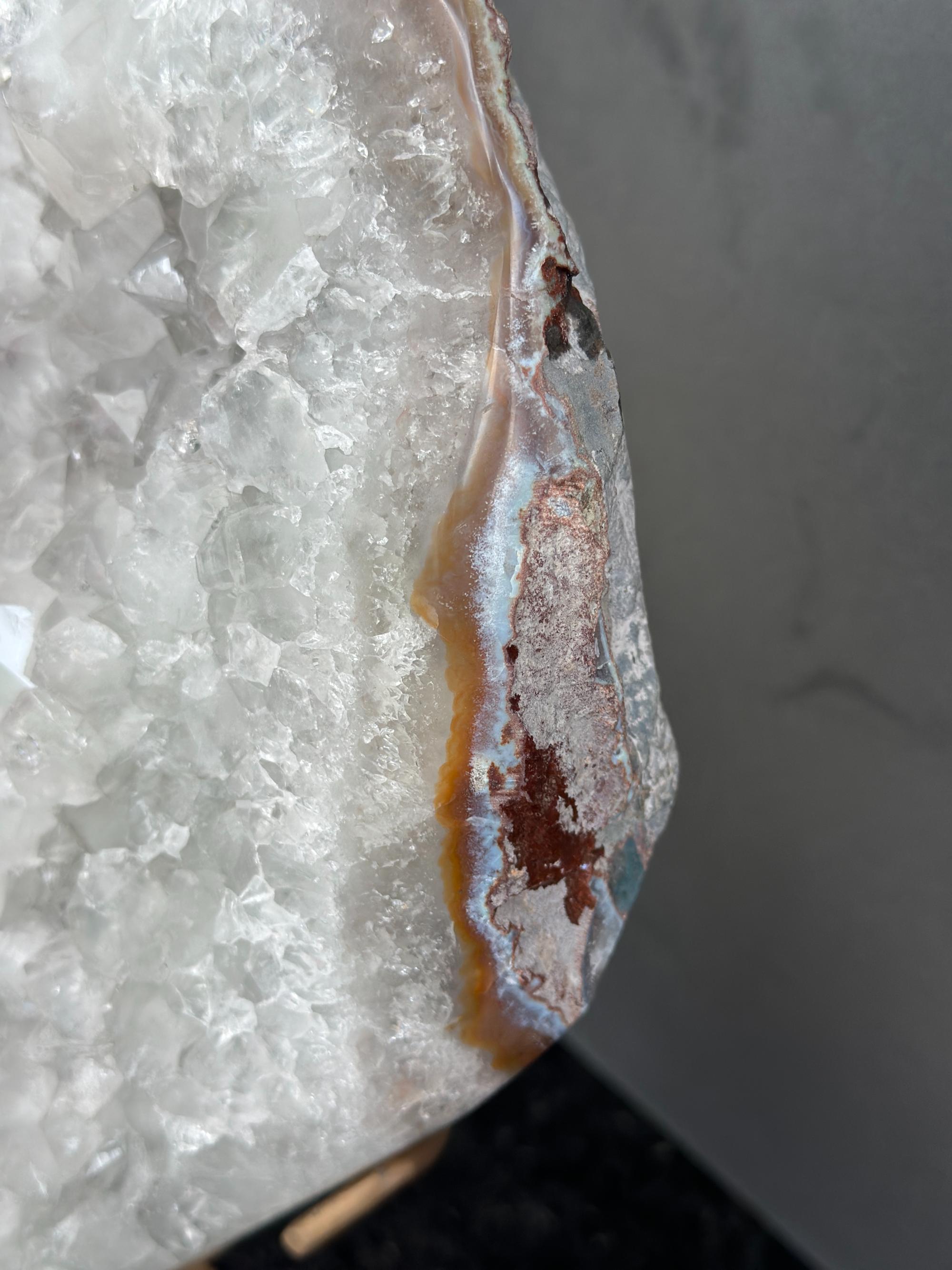 White quartz on stand, Geode with metallic base included for home decoration | Stalactite Eye Display | Wiccan Center