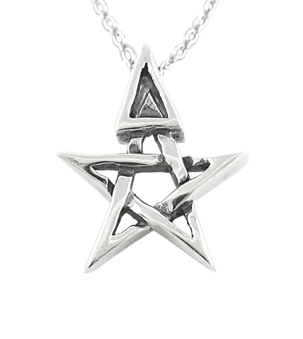 Tiny Wiccan Third Degree Pentagram Necklace, with Attached Chain, Handmade | Handmade > Silver | Wiccan Center