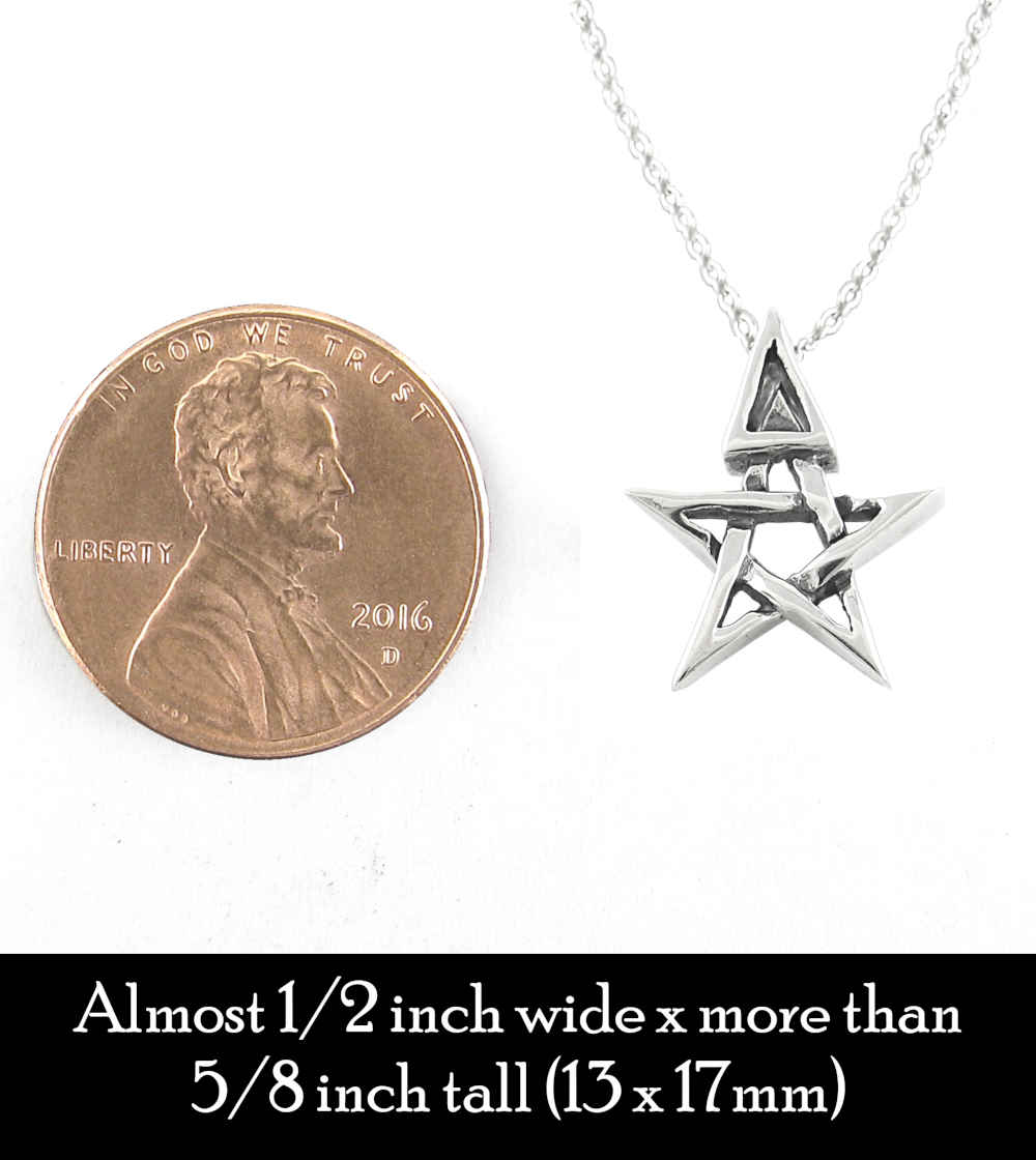 Tiny Wiccan Third Degree Pentagram Necklace, with Attached Chain, Handmade | Handmade > Silver | Wiccan Center