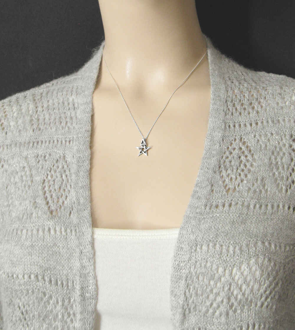 Tiny Wiccan Third Degree Pentagram Necklace, with Attached Chain, Handmade | Handmade > Silver | Wiccan Center
