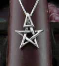 Tiny Wiccan Third Degree Pentagram Necklace, with Attached Chain, Handmade | Handmade > Silver | Wiccan Center
