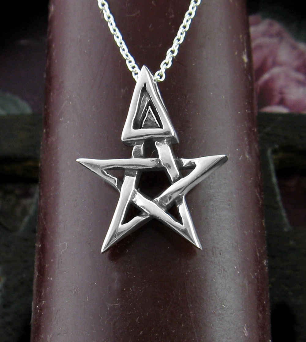 Tiny Wiccan Third Degree Pentagram Necklace, with Attached Chain, Handmade | Handmade > Silver | Wiccan Center