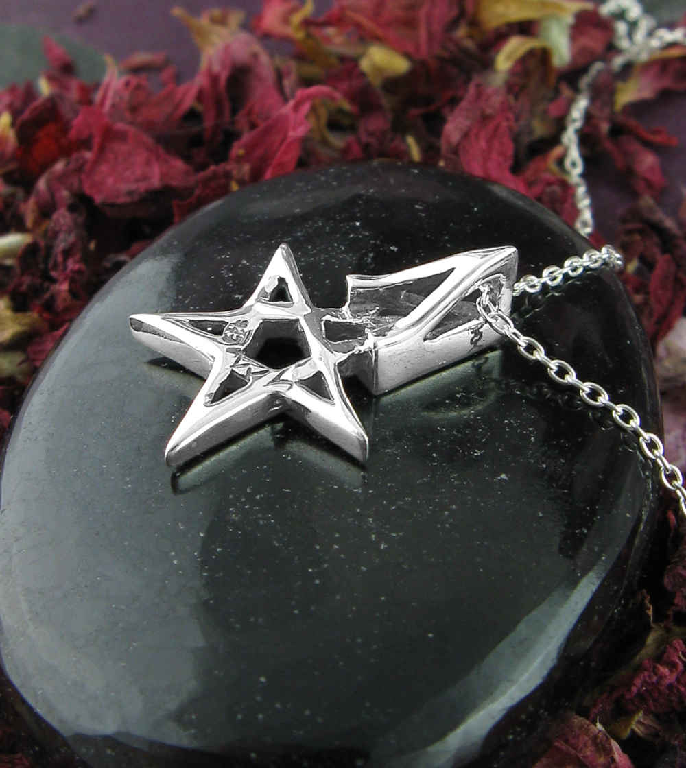 Tiny Wiccan Third Degree Pentagram Necklace, with Attached Chain, Handmade | Handmade > Silver | Wiccan Center