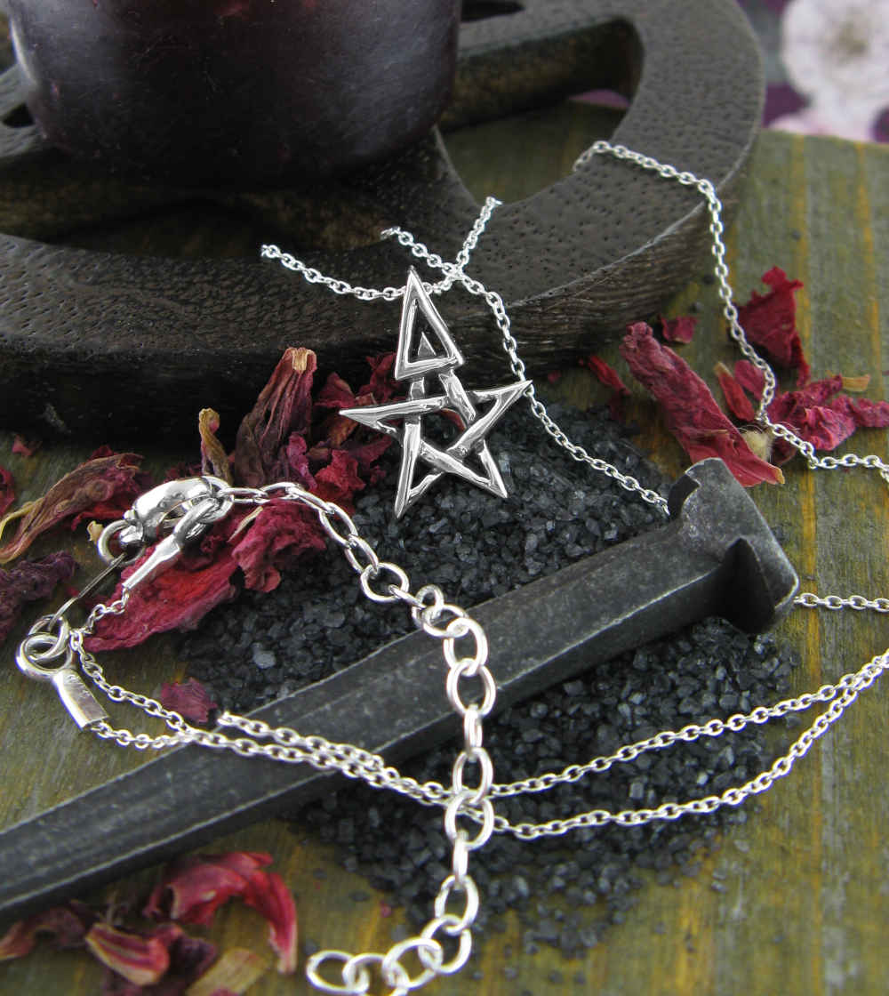 Tiny Wiccan Third Degree Pentagram Necklace, with Attached Chain, Handmade | Handmade > Silver | Wiccan Center
