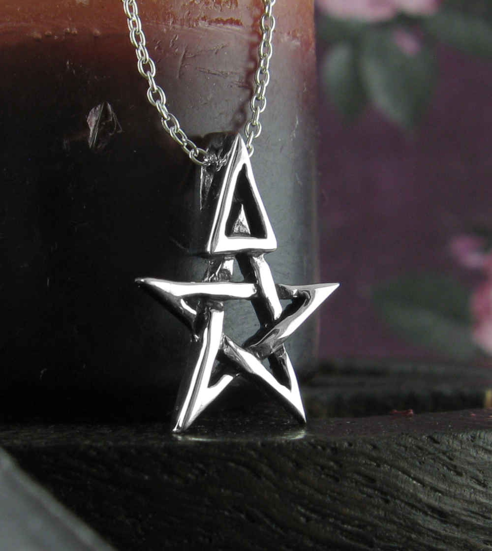 Tiny Wiccan Third Degree Pentagram Necklace, with Attached Chain, Handmade | Handmade > Silver | Wiccan Center