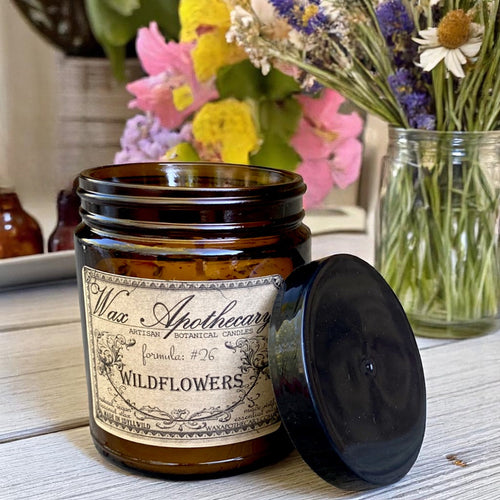 6 oz Botanical Candle in Amber Glass Jar - Wildflowers | Candle | Wiccan Center