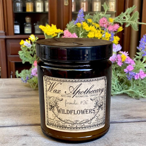 6 oz Botanical Candle in Amber Glass Jar - Wildflowers | Candle | Wiccan Center