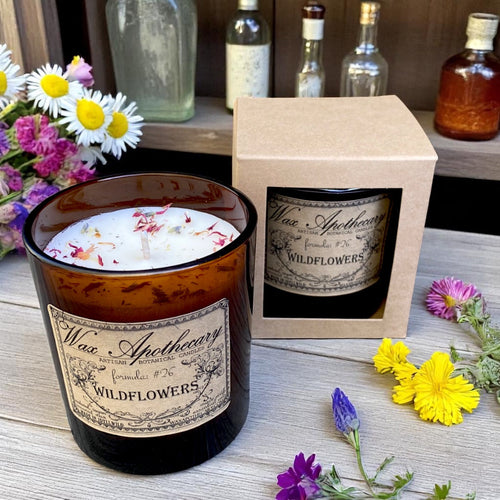 9 oz Wildflowers Artisan Amber Glass Candle | Candle | Wiccan Center