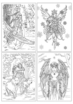 Winter Fantasy Color-In Card 4 Pack | Anne Stokes Coloring Cards | Wiccan Center