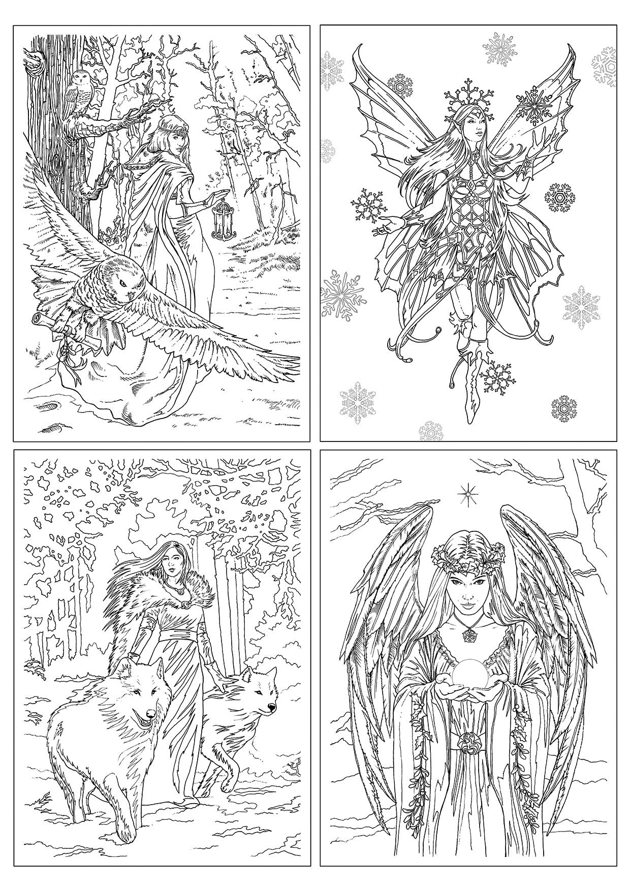 Winter Fantasy Color-In Card 4 Pack | Anne Stokes Coloring Cards | Wiccan Center