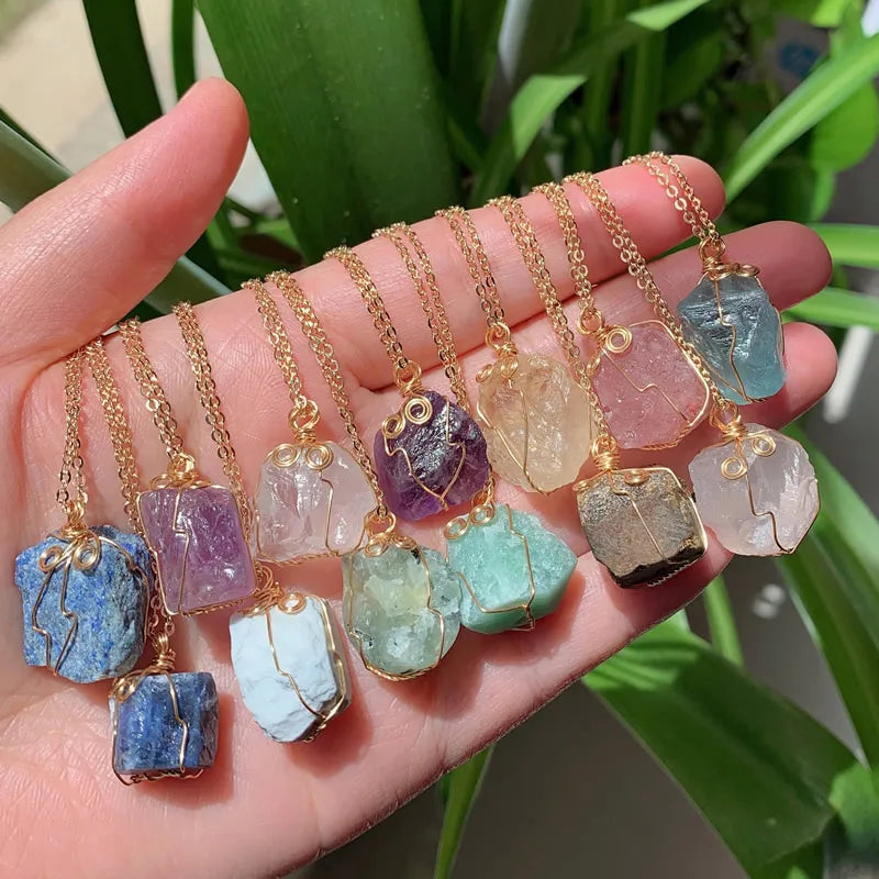 Raw Crystal Wire Wrap Gold Necklaces | necklace | Wiccan Center