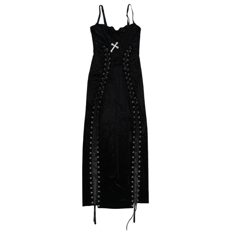 Velvet High Split Cross Dress | clothing | Wiccan Center