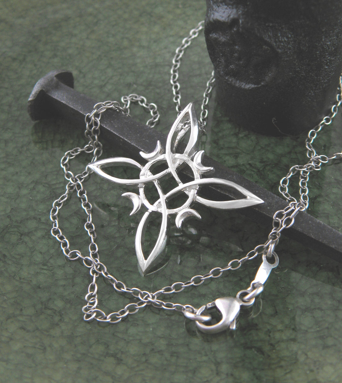 Witch's Knot with 4 Crescent Moons Pendant, Handmade | Handmade > Silver | Wiccan Center