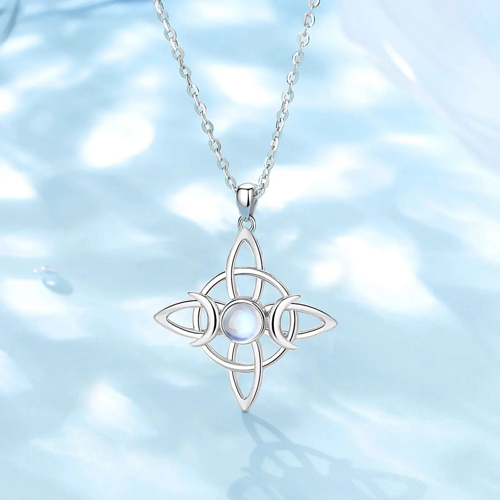 Moonstone Triple Moon Knot Sterling Silver Necklace | 925 sterling silver | Wiccan Center