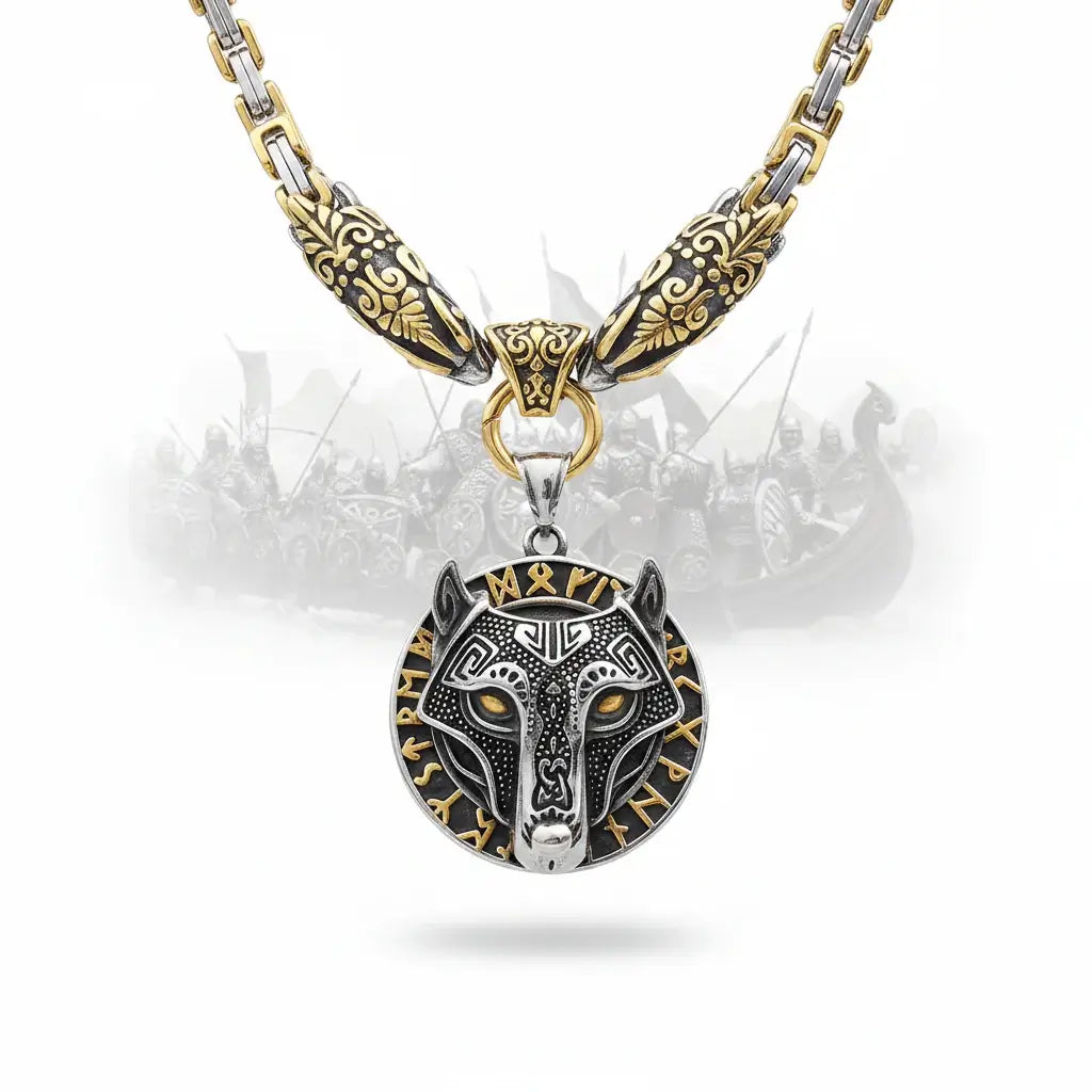 Wolf Head Viking Stainless Steel Pendant Necklace for Men – Norse Rune Amulet with Gift Box