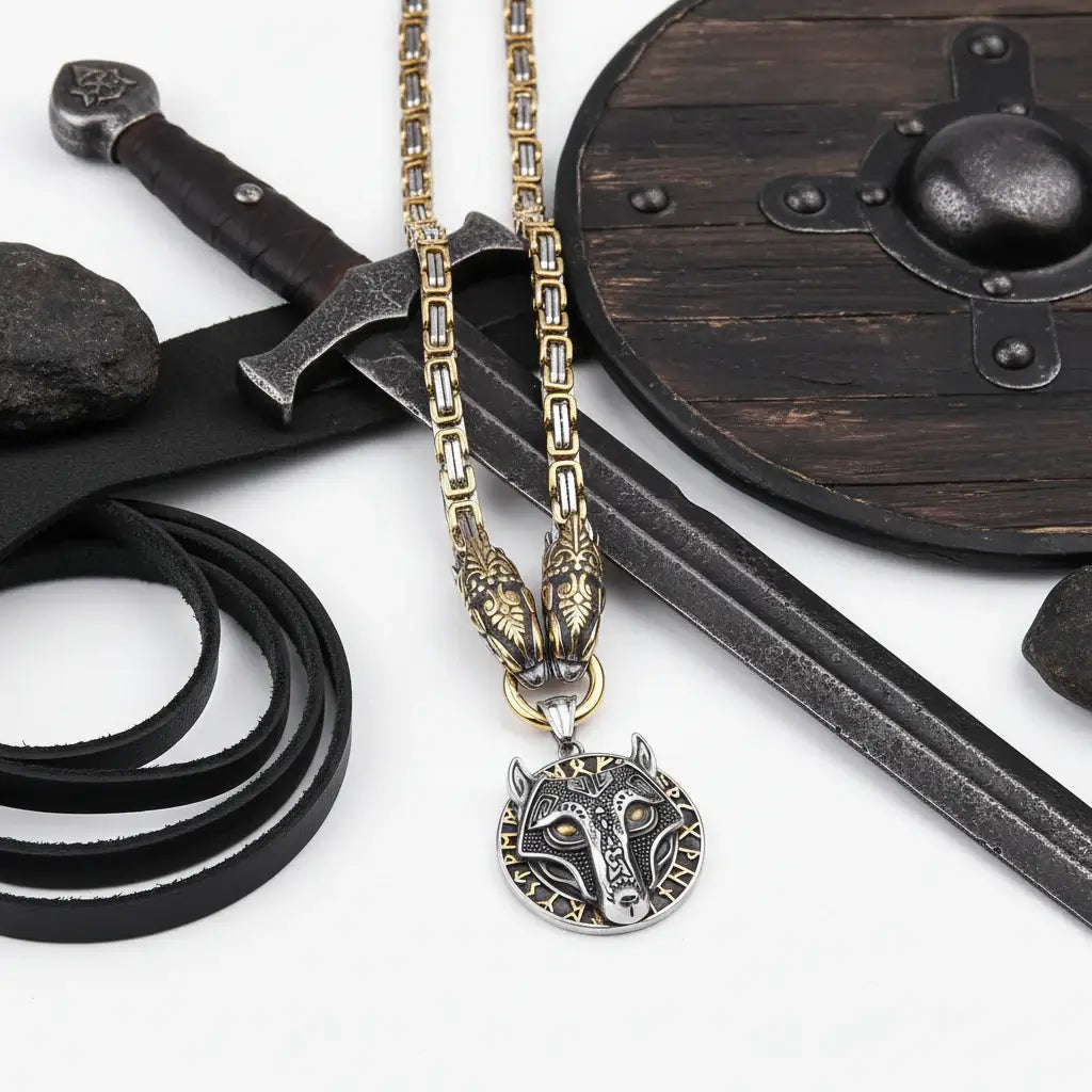 Wolf Head Viking Stainless Steel Pendant Necklace for Men – Norse Rune Amulet with Gift Box