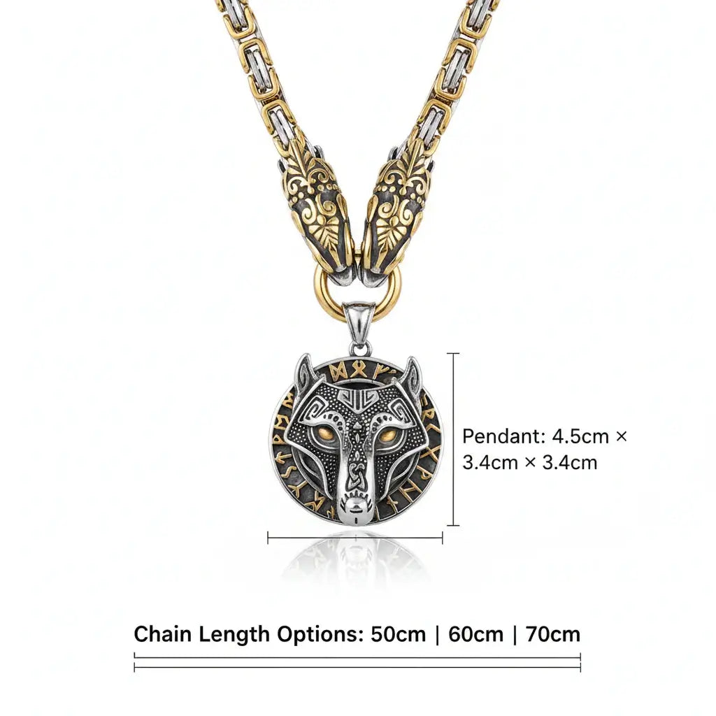 Wolf Head Viking Stainless Steel Pendant Necklace for Men – Norse Rune Amulet with Gift Box