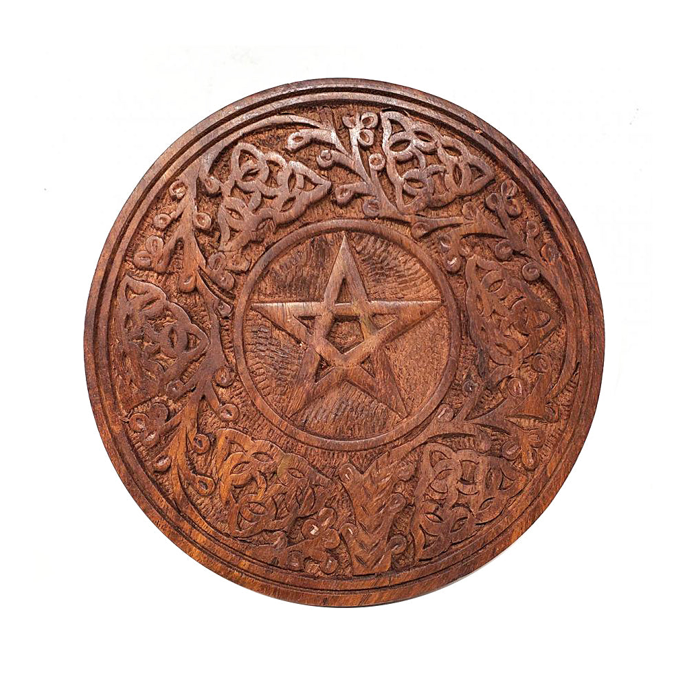 Pentagram Wood Altar Tile 6" Round | Altar Tile | Wiccan Center