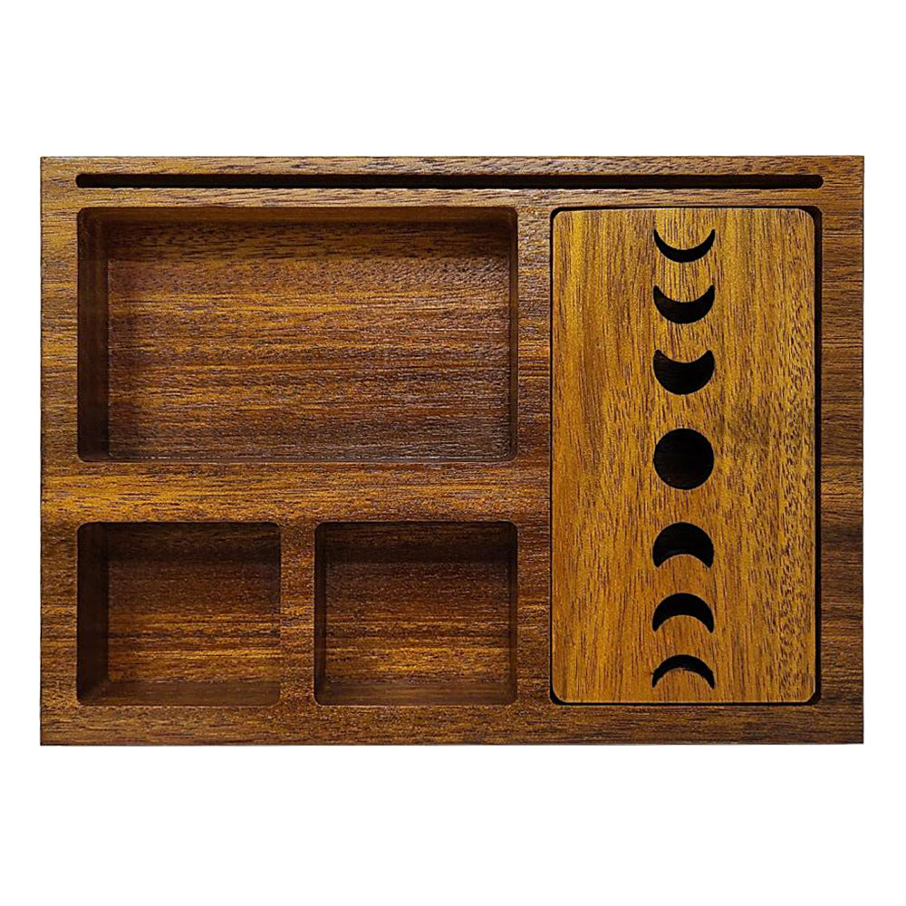 Wooden Tarot Card Holder with Moon Phase Lid | Wood Box | Wiccan Center