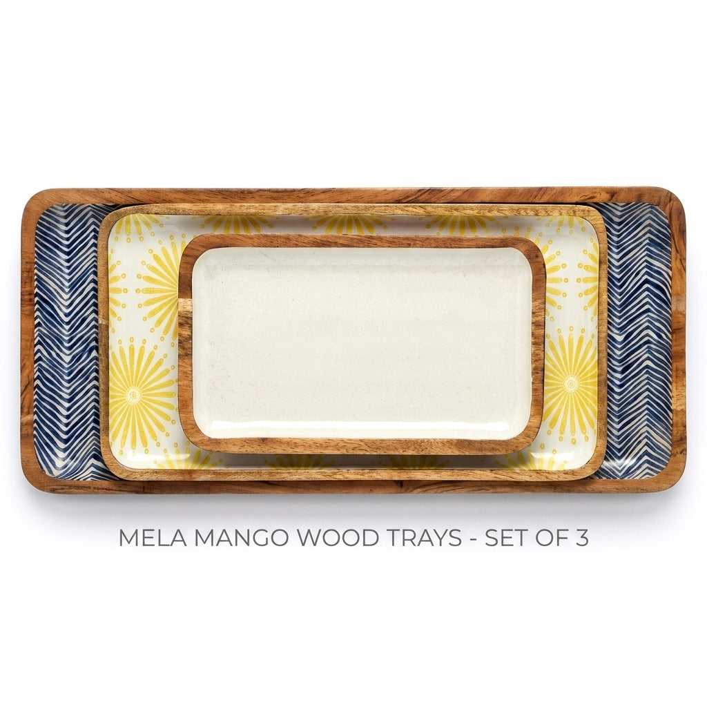 Set of 3 Nesting Serving Trays Medium Mango Wood