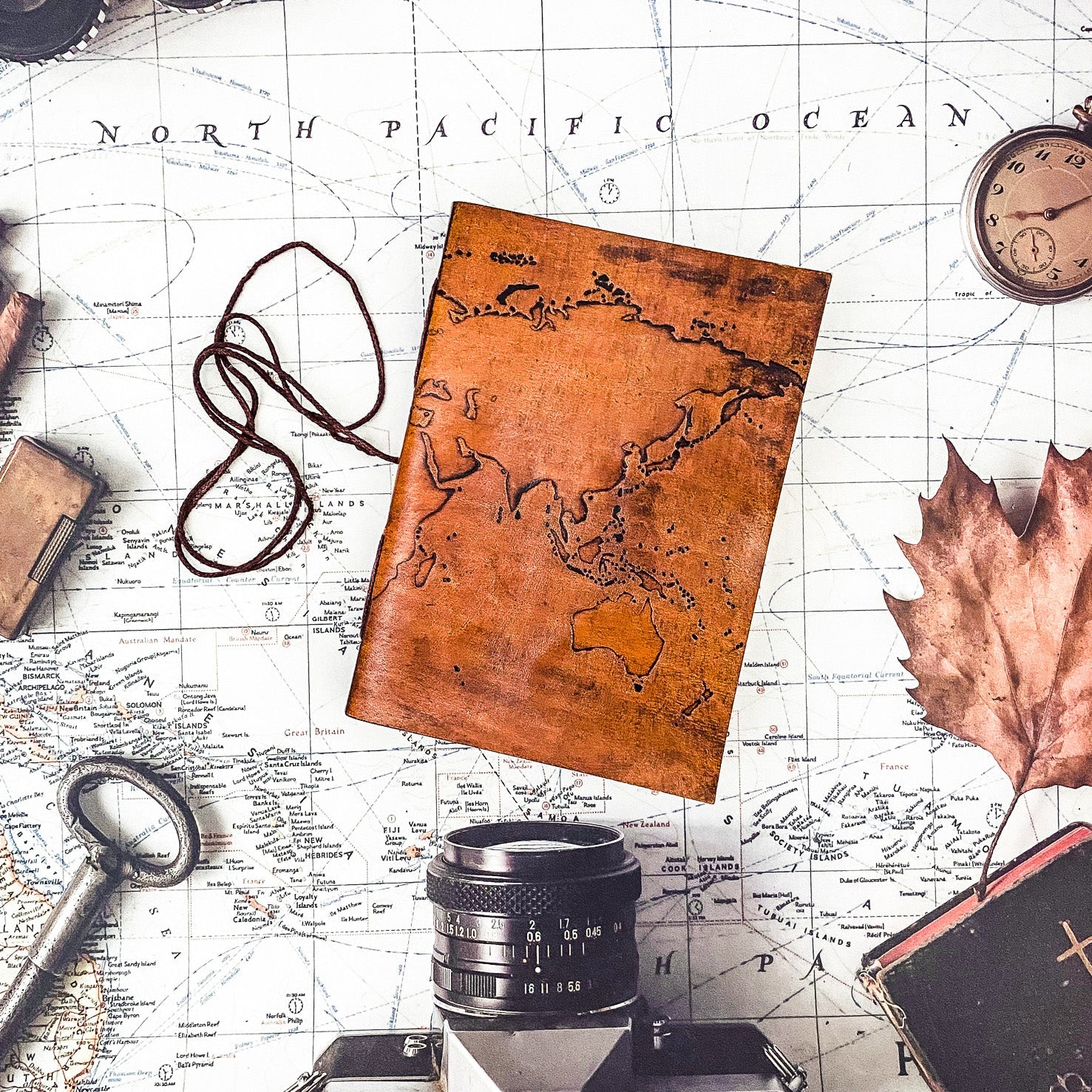 Vintage World Map 7x5 Handmade Leather Journal | Journal | Wiccan Center