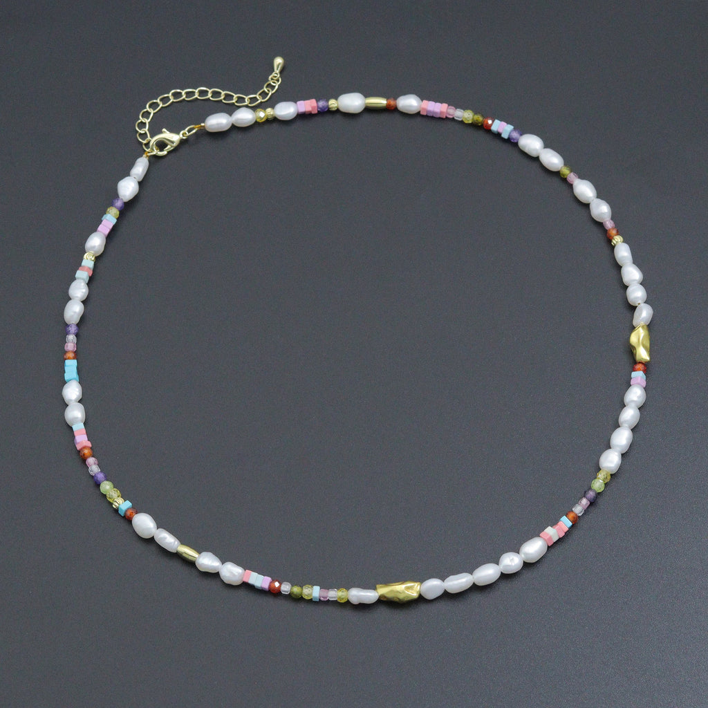 Freshwater Pearl Gold Spacer Beads Adjustable Necklace,Sku#Y1055 | necklace | Wiccan Center